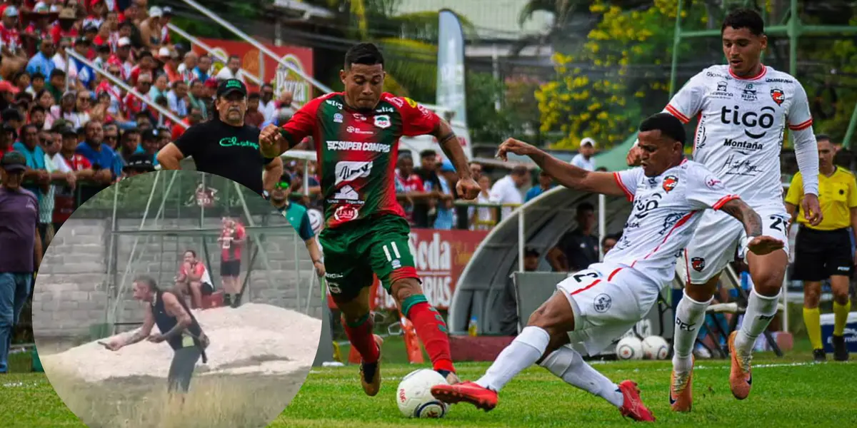 Aficionado se ve en un lado de la cancha con varias cartas