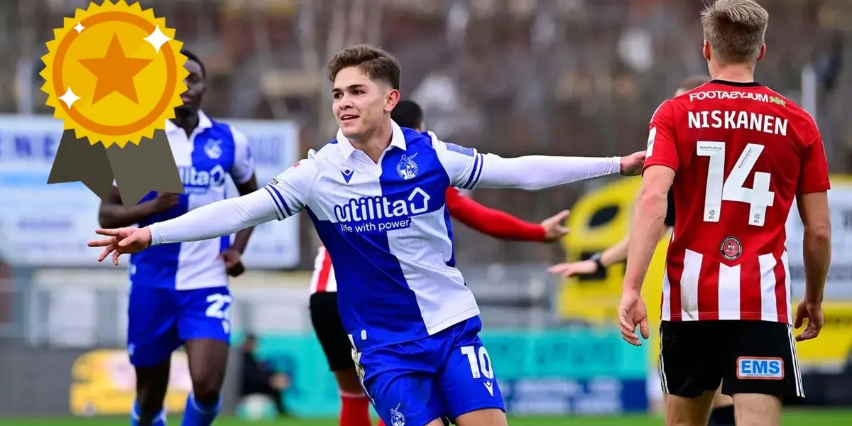 Brandon Aguilera después de anotar un gol con el Bristol. Foto: Bristol Live.