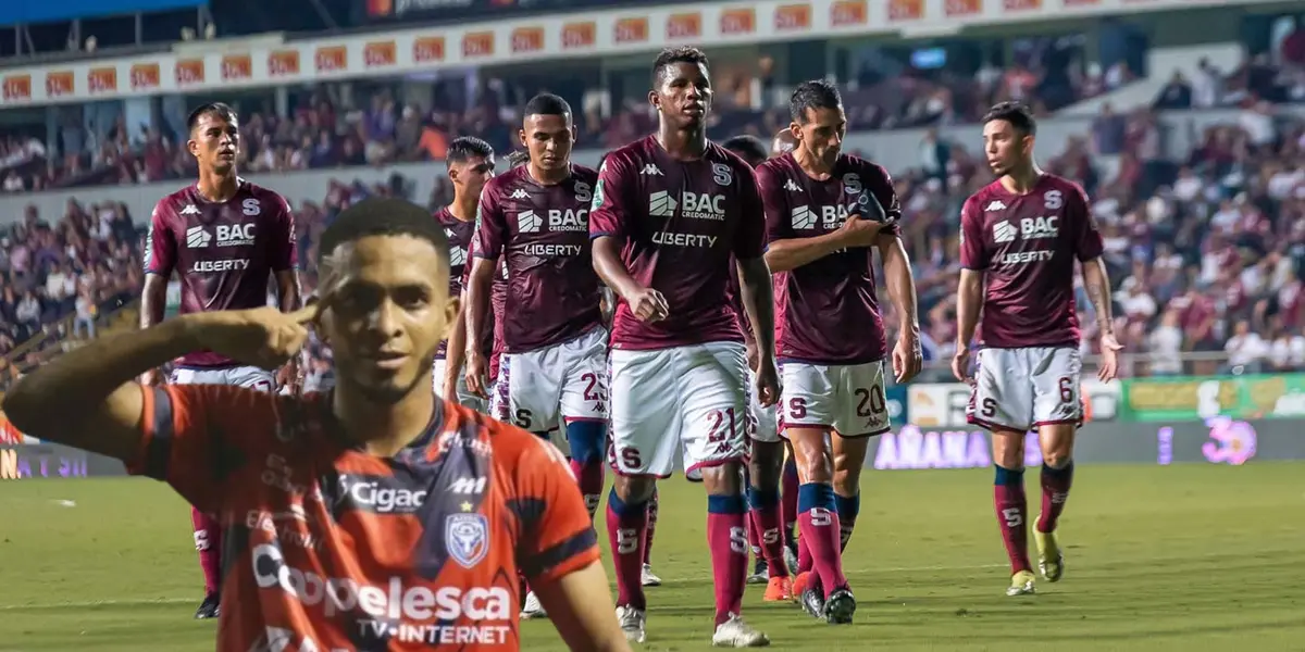César Yanis de san carlos, al lado de los jugadores de Saprissa. Foto: Saprissa.