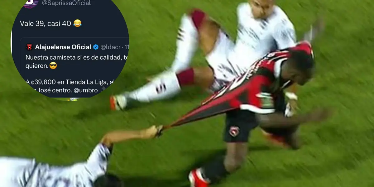 Joel Campbell mientras Joseph Mora le sujeta su camisa en el clásico. Foto: FUTV