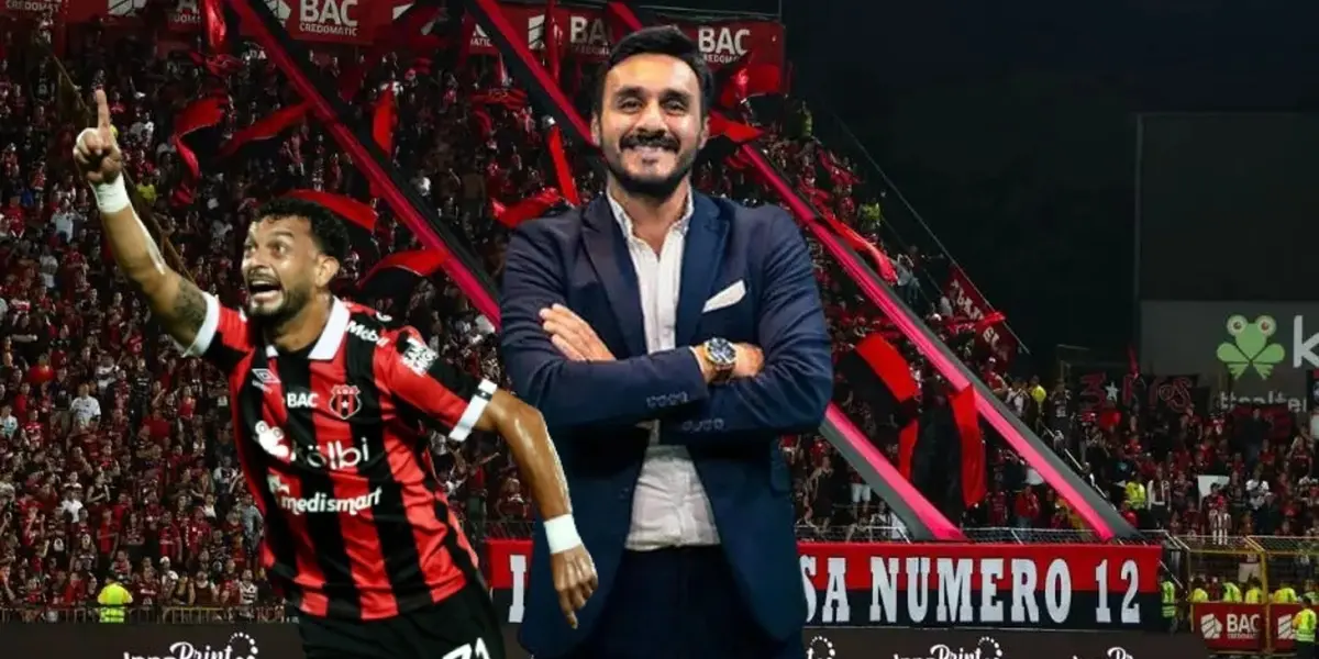 Josué Quesada y el jugador Michael Barrantes en el estadio Alejandro Morera Soto