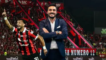 Josué Quesada y el jugador Michael Barrantes en el estadio Alejandro Morera Soto