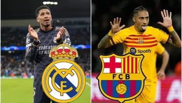Jude Bellingham del Real Madrid y Raphinha del Barcelona. Foto: El Milenion.