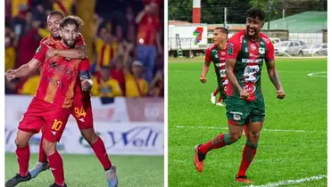 Jugadores de Herediano y Guanacasteca celebrando goles. Foto: Columbia.