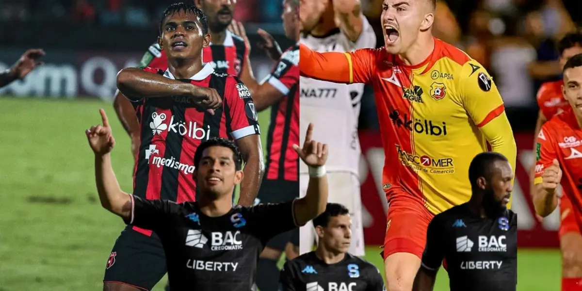 Jugadores de Saprissa, Alajuelense y Herediano vistiendo la camiseta de sus equipos. Foto: Prensa de cada equipo.
