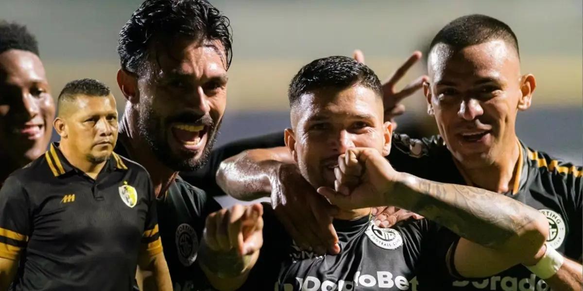 Jugadores de sporting celebrando un gol a Liberia. Foto: SP