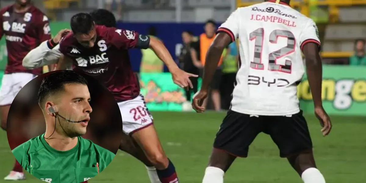 Jugadores en el clásico nacional y el árbitro Pablo Camacho. Foto: Liga Promerica.