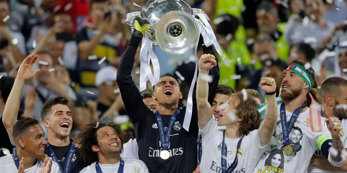 Keylor Navas celebrando su título de Champions League con el Real Madrid. Foto: La Nación.