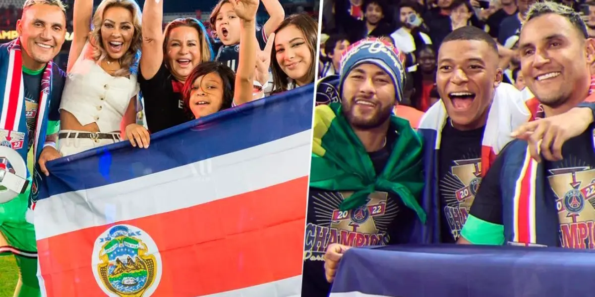 Keylor Navas celebrando su título de Liga con el PSG.