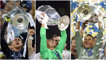 Keylor Navas levantando sus tres champions seguidas con el Real Madrid. Foto: Real Madrid.